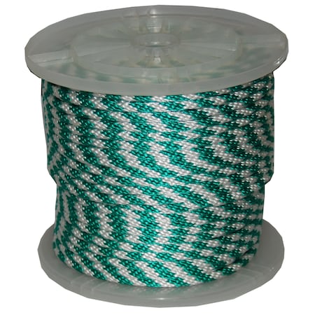 T.W. Evans Cordage Co. 3/8. x 300 ft. Solid Braid Multi-Filament Polypropylene Derby Rope Green and White 98328